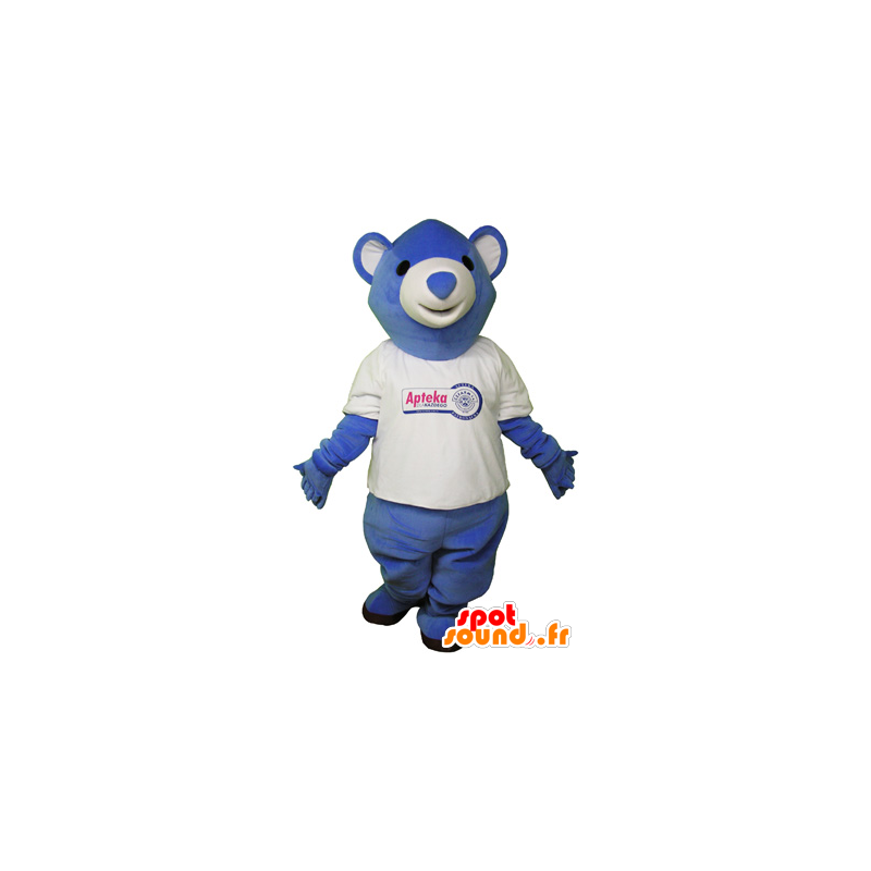 Blue teddy mascot with a t-shirt - MASFR032623 - Bear mascot