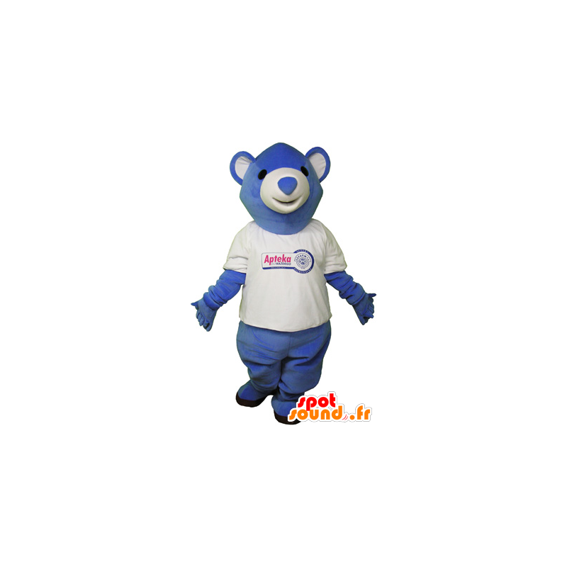 Blå teddy maskot med en t-skjorte - MASFR032623 - bjørn Mascot