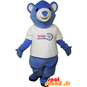 Blue teddy mascot with a t-shirt - MASFR032623 - Bear mascot