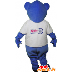 Blå bamse maskot med en t-shirt - Spotsound maskot