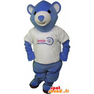 Blue teddy mascot with a t-shirt - MASFR032623 - Bear mascot