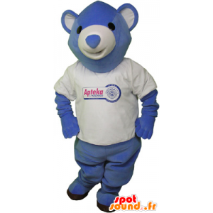 Blå bamse maskot med en t-shirt - Spotsound maskot