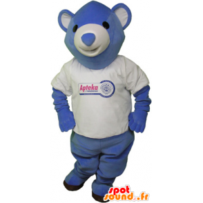 Blau Teddy Maskottchen mit einem T-Shirt - MASFR032623 - Bär Maskottchen