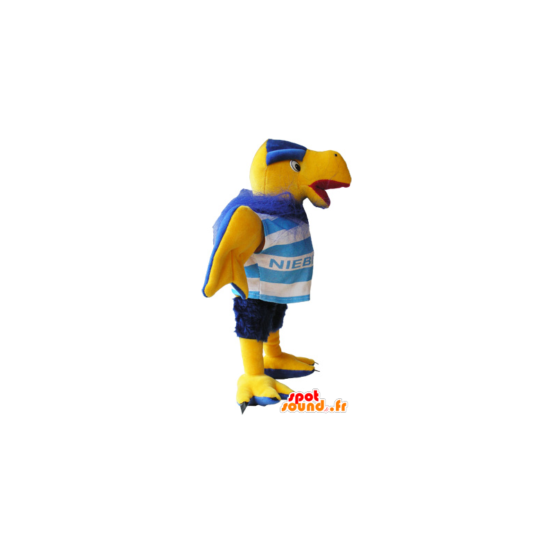 Mascot buitre amarillo y azul en ropa deportiva - MASFR032624 - Mascota de deportes