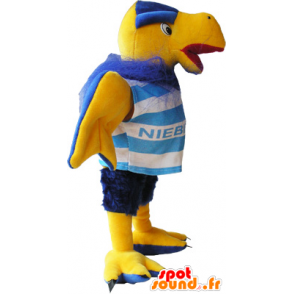 Mascotte geel en blauw gier in sportkleding - MASFR032624 - sporten mascotte