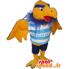 Mascot buitre amarillo y azul en ropa deportiva - MASFR032624 - Mascota de deportes