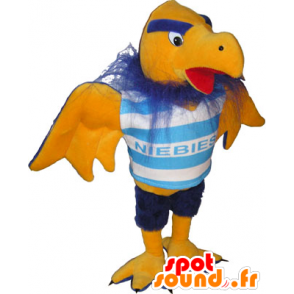 Mascotte de vautour jaune et bleu en tenue de sport - MASFR032624 - Mascotte sportives