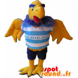 Mascot gelben und blauen Geier in der Sportkleidung - MASFR032624 - Sport-Maskottchen