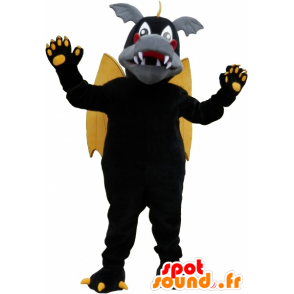 Drago alato mascotte nero, grigio e giallo - MASFR032629 - Mascotte drago