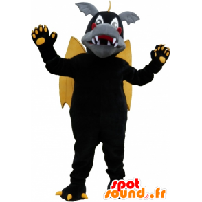 Skrzydlaty smok maskotka czarny, szary i żółty - MASFR032629 - smok Mascot