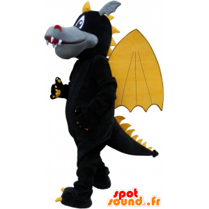 Dragão voado mascote preto, cinza e amarelo - MASFR032629 - Dragão mascote