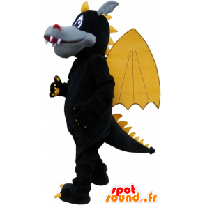 Winged dragon mascot black, gray and yellow - MASFR032629 - Dragon mascot