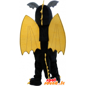 φτερωτό δράκο μασκότ μαύρο, γκρι και κίτρινο - MASFR032629 - Δράκος μασκότ