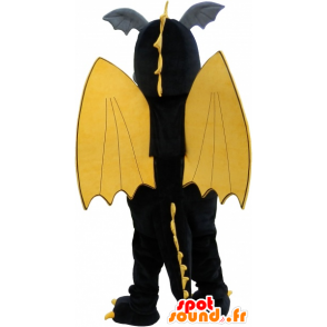 Drago alato mascotte nero, grigio e giallo - MASFR032629 - Mascotte drago