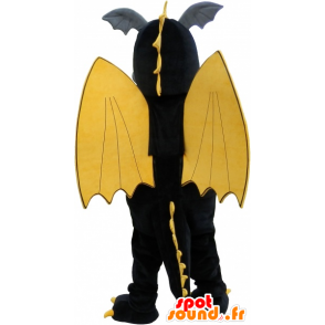 Mascotte de dragon ailé noir, gris et jaune - MASFR032629 - Mascotte de dragon