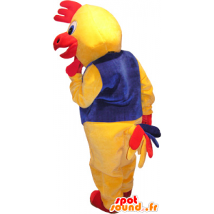 Jätte gul och röd tuppmaskot, tupp förklädnad - Spotsound maskot