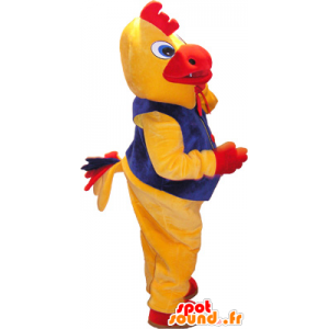 La mascota del gallo gigante amarillo y rojo, traje gallo - MASFR032630 - Mascota de gallinas pollo gallo