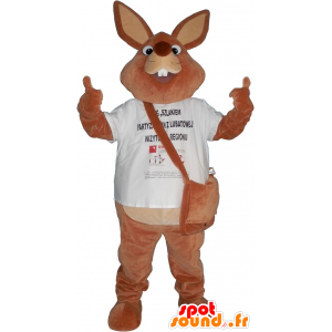 Jättebrun kaninmaskot med en skolväska - Spotsound maskot