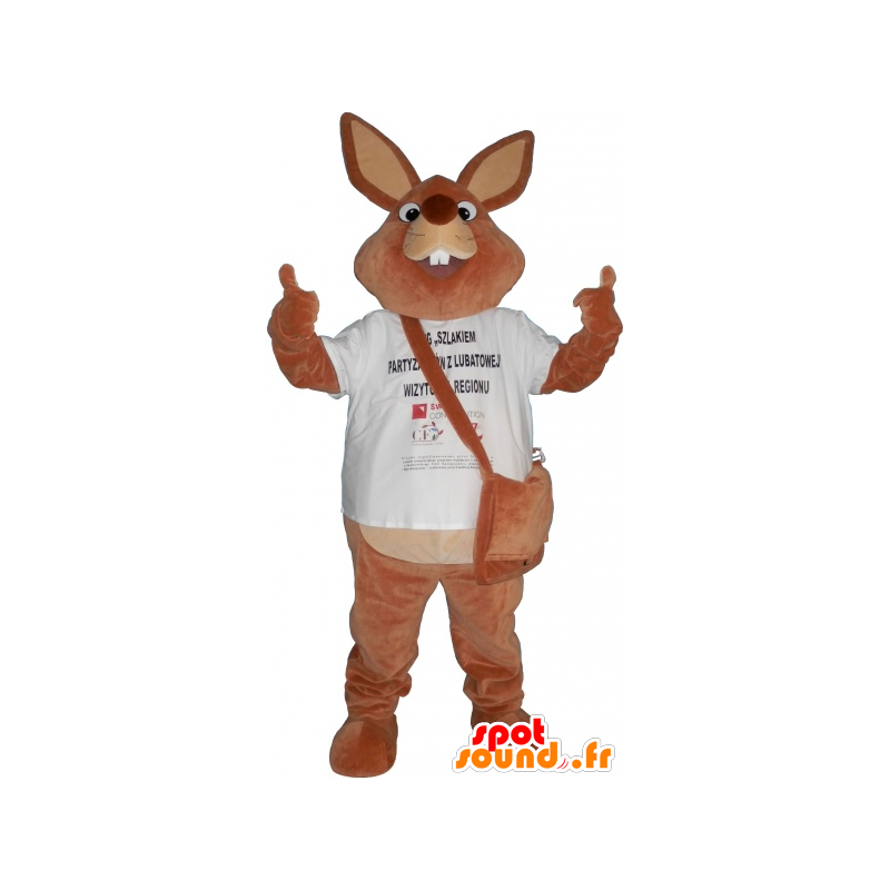 Giant brown rabbit mascot with a bag - MASFR032633 - Rabbit mascot