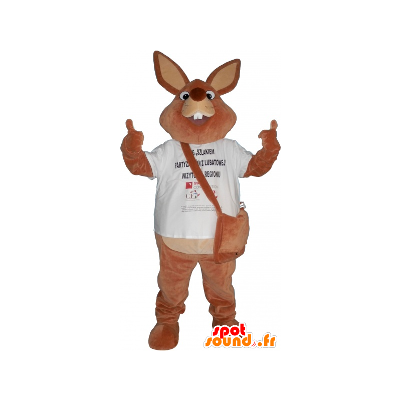 Giant bruin konijn mascotte met een zak - MASFR032633 - Mascot konijnen
