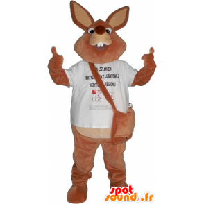 Giant brown rabbit mascot with a bag - MASFR032633 - Rabbit mascot