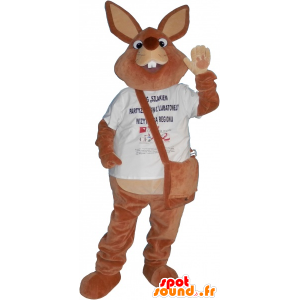 Mascotte de lapin marron géant avec une sacoche - MASFR032633 - Mascotte de lapins