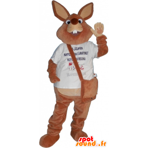Riesen braunes Kaninchen Maskottchen mit einem Beutel - MASFR032633 - Hase Maskottchen