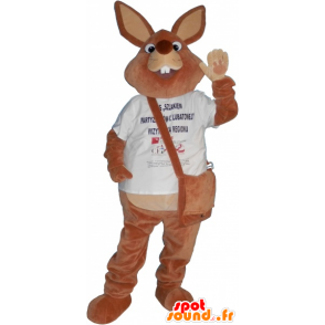 Kæmpe brun kaninmaskot med skoletaske - Spotsound maskot