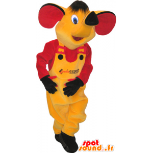 Amarillo de la mascota del elefante vestido de amarillo y rojo - MASFR032637 - Mascotas de elefante