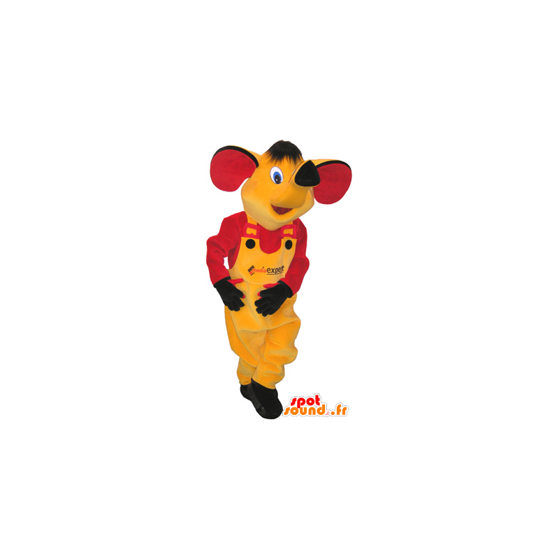 Amarillo de la mascota del elefante vestido de amarillo y rojo - MASFR032637 - Mascotas de elefante
