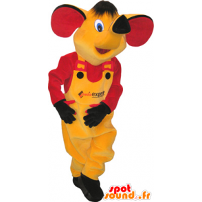 Gul elefant maskot kledd i gult og rødt - MASFR032637 - Elephant Mascot