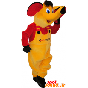 Amarillo de la mascota del elefante vestido de amarillo y rojo - MASFR032637 - Mascotas de elefante