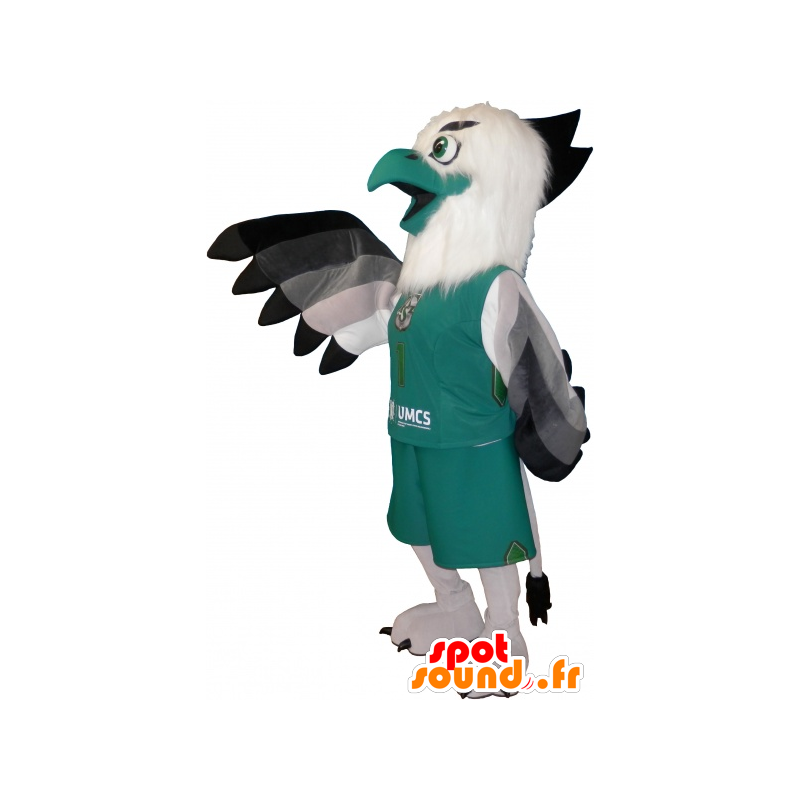 Mascot pájaro blanco y verde en ropa deportiva - MASFR032643 - Mascota de deportes