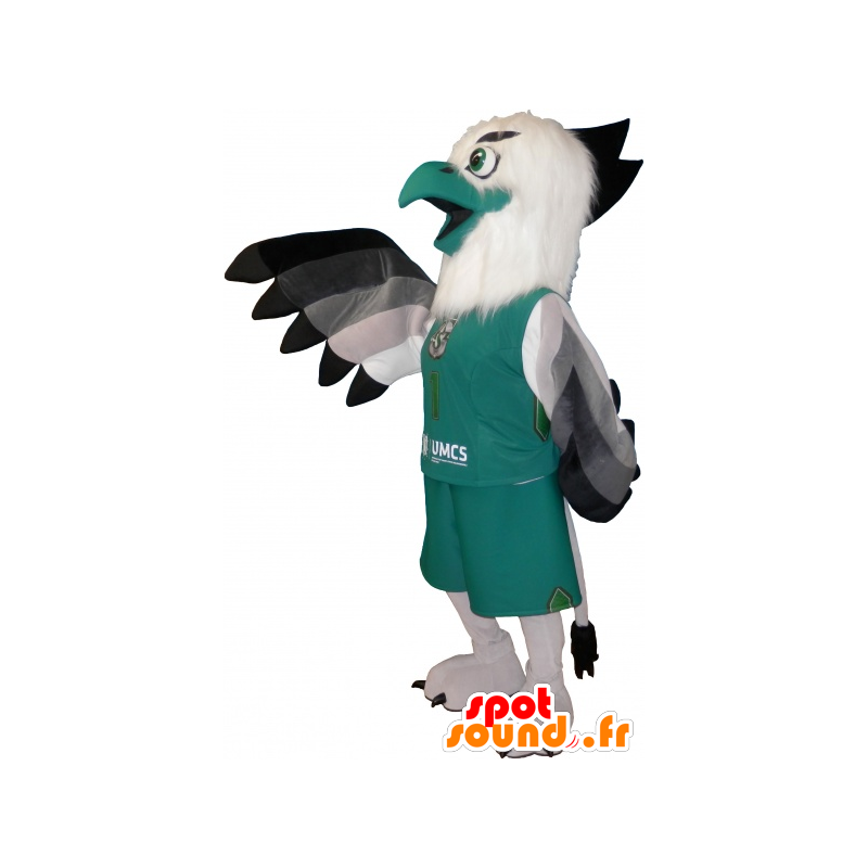 Hvid og grøn fuglemaskot i sportstøj - Spotsound maskot