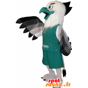 Mascotte d'oiseau blanc et vert en tenue de sport - MASFR032643 - Mascotte sportives