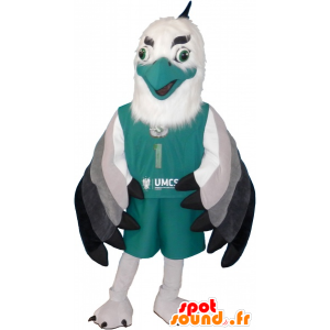 Mascot white and green bird in sportswear - MASFR032643 - Sports mascot