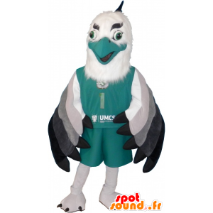Hvid og grøn fuglemaskot i sportstøj - Spotsound maskot