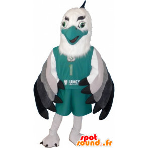 Vit och grön fågelmaskot i sportkläder - Spotsound maskot