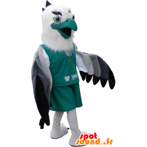 Mascot pájaro blanco y verde en ropa deportiva - MASFR032643 - Mascota de deportes