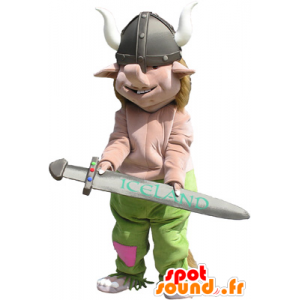 Realistinen Viking maskotti hänen kypärä ja miekka - MASFR032645 - Mascottes Humaines