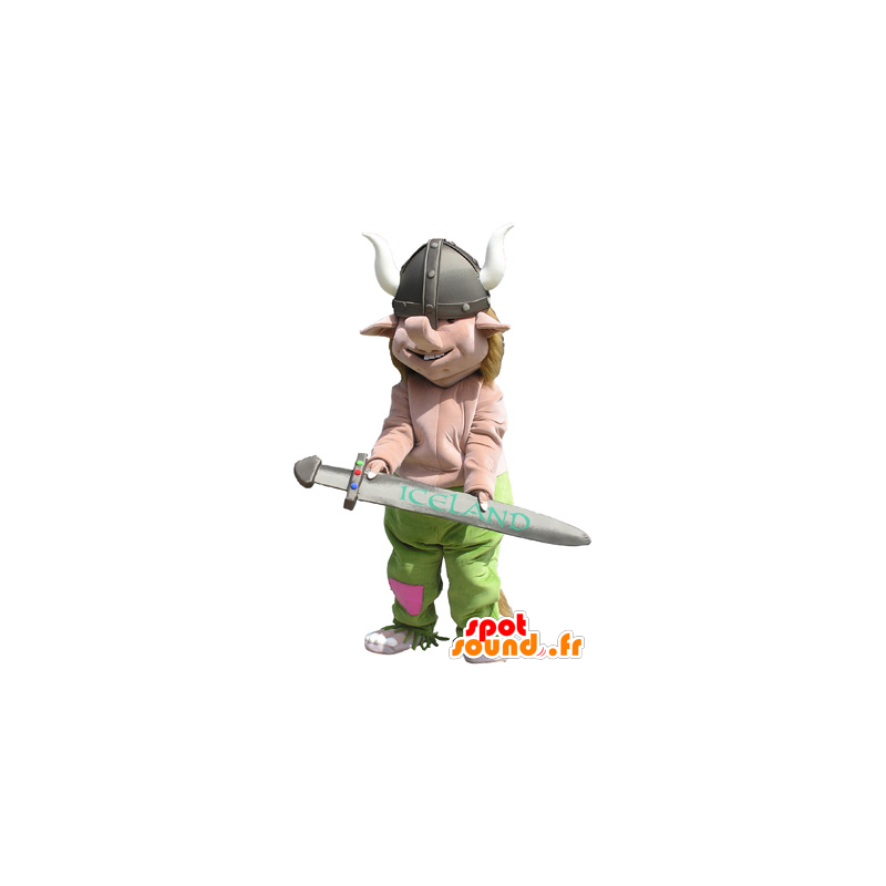 Realistic viking mascot with his helmet and sword - MASFR032645 - Human mascots