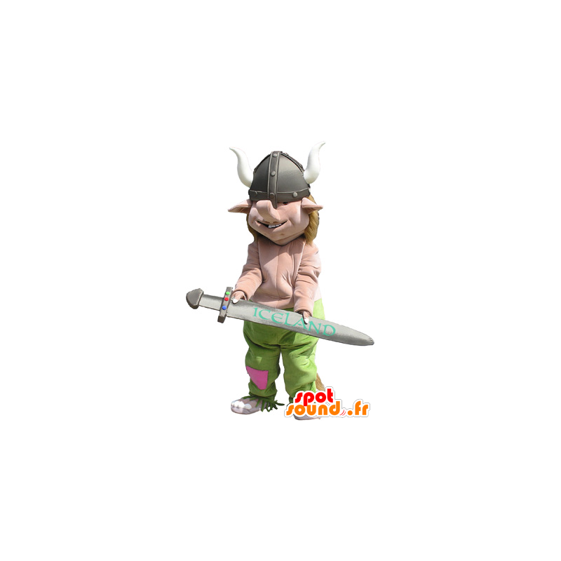 Realistische viking mascotte met zijn helm en zwaard - MASFR032645 - Human Mascottes