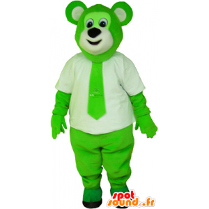 Mascot orso peloso di colore verde e con una cravatta - MASFR032650 - Mascotte orso