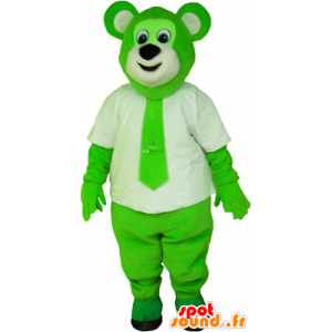 Mascotte d'ours vert poilu et coloré, avec une cravate - MASFR032650 - Mascotte d'ours