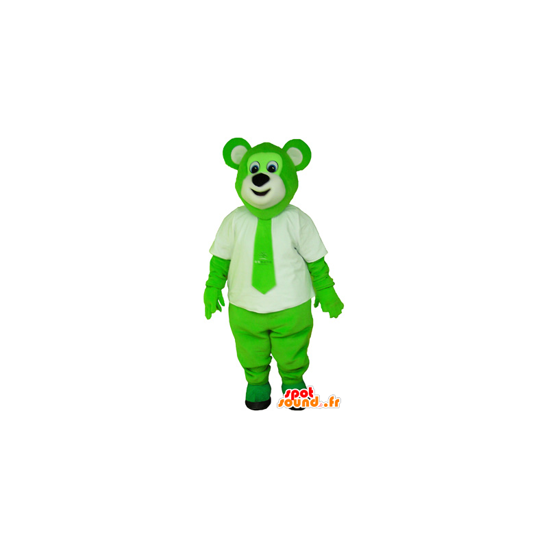 La mascota del oso de color cabelludo y verde con un lazo - MASFR032650 - Oso mascota