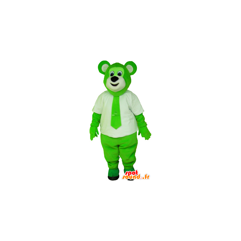Mascot urso cor peludo e verde com um laço - MASFR032650 - mascote do urso