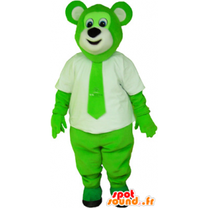 Mascot hairy and green colored bear with a tie - MASFR032650 - Bear mascot