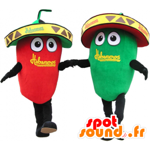 2 mascotes gigantes pimentos verdes e vermelhas. Mascot Casal - MASFR032655 - Mascot vegetal