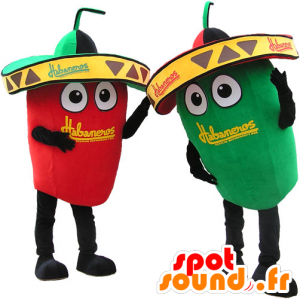 2 mascotas gigantes pimientos verdes y rojos. Pareja de la mascota - MASFR032655 - Mascota de verduras