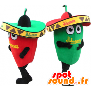 2 mascotes gigantes pimentos verdes e vermelhas. Mascot Casal - MASFR032655 - Mascot vegetal